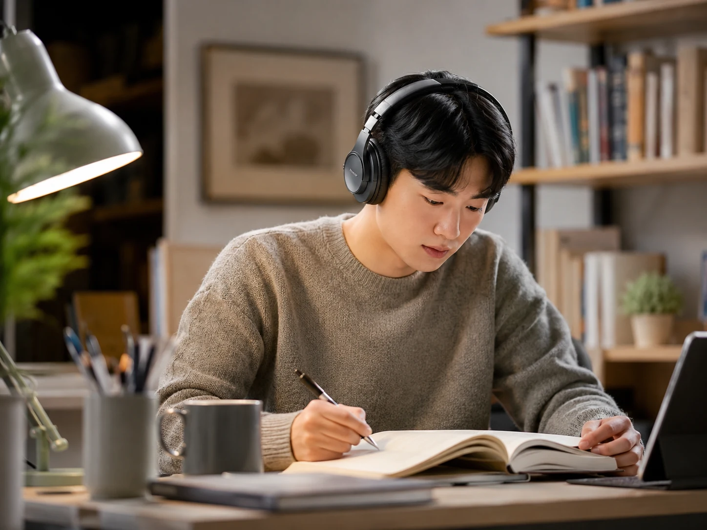 수업 후 조용한 학습 공간에서 스스로 복습하는 수강생